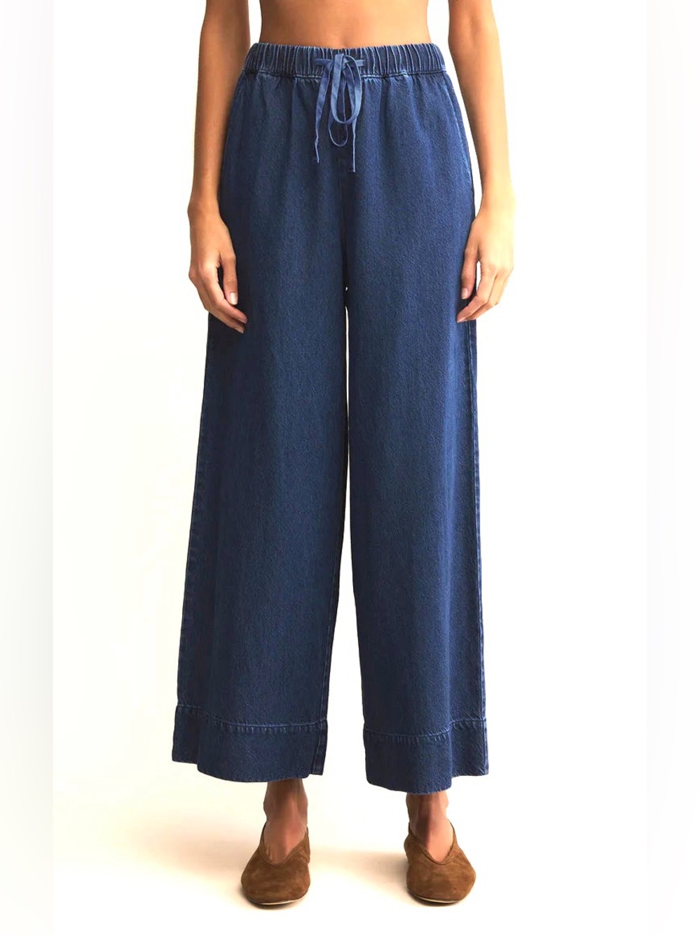 Z Supply Weston Denim Pants Wide Leg Crop High Rise Pull On Indigo Blue Size L